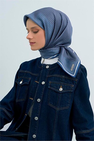 Armine İpek Eşarp 2026 Yaz - 9528-80 Mavi Ekru Twill