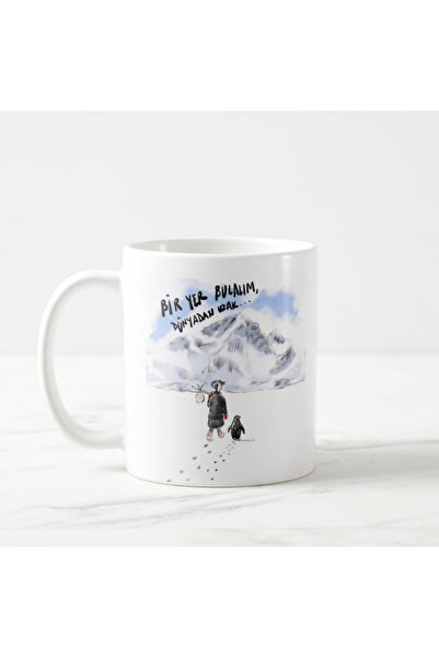 IŞILAY PROMOSYON كوب سيراميك بتصميم البطريق مع عبارة 'دعونا نجد مكانًا بعيدًا...