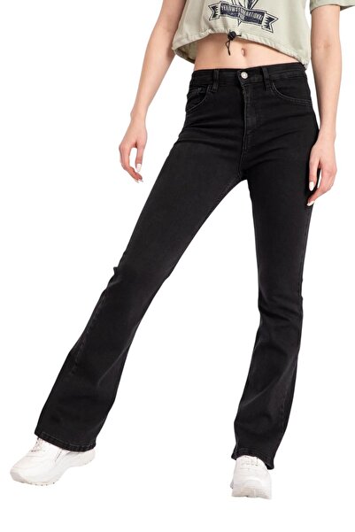 Livik Yanis Women's Black Non-Fading Lycra High Waist Denim Flared Jeans