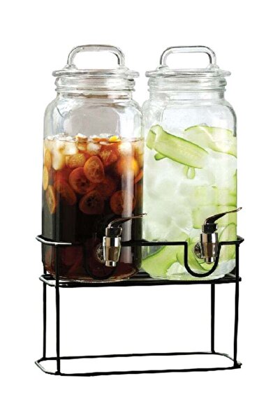 Bien Servi 3-Piece Easy Flow Tap Glass Beverage Dispenser with Metal Stand Cl...