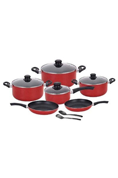 Parfait 12-Piece Durable Non-Stick Aluminium Cookware Set Red and Black