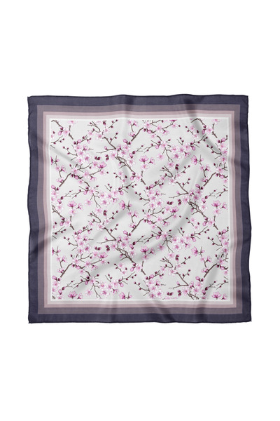 Sultan İpek Sakura Çiçek Desenli Fular / Bandana 70x70cm