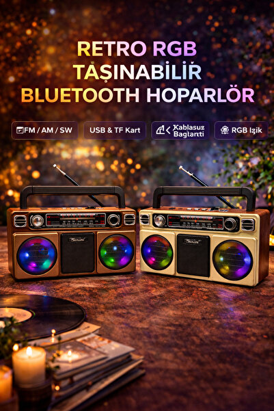 Qifit Retro RGB Işıklı Taşınabilir Bluetooth Hoparlör & Radyo | FM / AM / SW ...