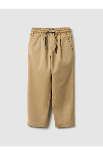 Ovs Beige Stretch Cotton Jogger Trousers for Kids