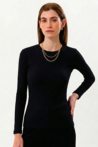 UNIQVIBE 100% Organic Cotton Black Crew Neck Long Sleeve Women's T-Shirt