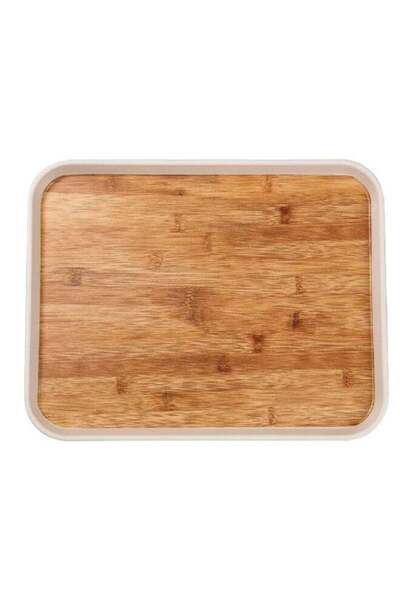 Felli Elegant Durable Rectangular Melamine and Bamboo Serving Tray Brown and ...