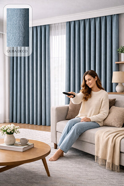 QUBA DECO Herringbone Textured Premium Jacquard Background Curtain Living Roo...