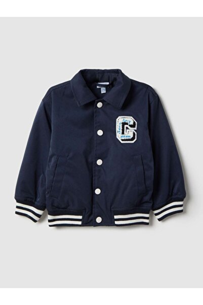 Ovs Regular fit blue jacket with striped cuffs for boys