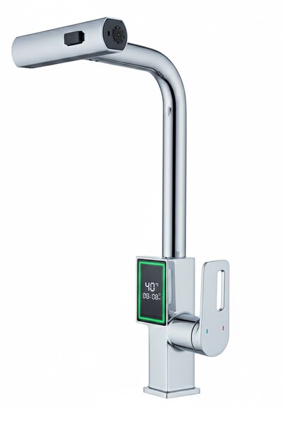 Konk Tools صنبور مطبخ رقمي من الكروم مع رأس قابل للتمديد، صنبور حوض حديث