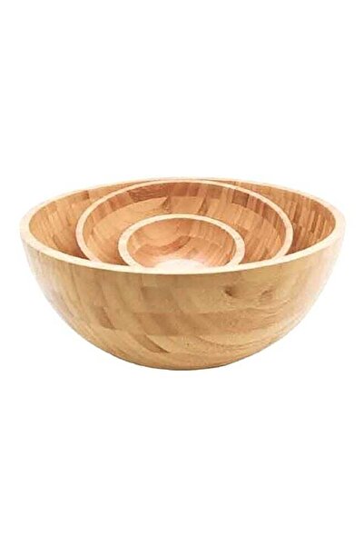 Bien Servi Durable Easy Cleaning Round Shaped Bamboo Salad Bowl Brown