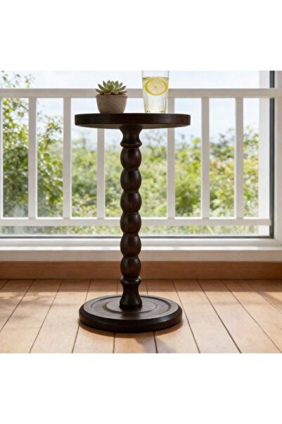 Mtanvxay طاولة قهوة دائرية متنقلة للاستخدام الخارجي، بأرجل من الخشب الصلب، طا...