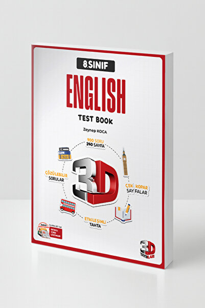 3D Yayınları 8. Sınıf İngilizce Test Book 900 Soru Çözülebilir Test Kitabı