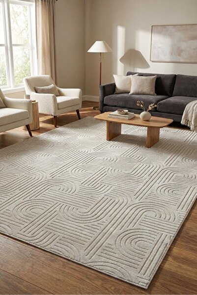 Evrimax Bohem Embos Halı Krem Premium Seri Yeni Nesil Kaymaz Taban Jel Taban ...