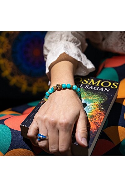 Ezera Indra, brățară lucrată manual din cristale de amazonit cu accesorii aurii