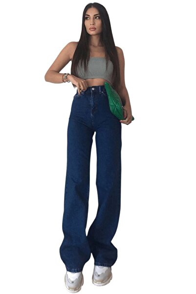 Livik Fiora Women's Dark Blue Extra High Waist Flexible Loose 90's Wide Leg J...