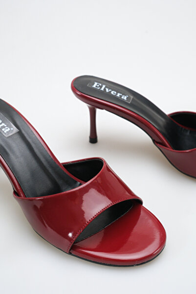 MALENTA Papuci cu toc pentru femei, din piele lacuită bordeaux, cu vârf rotun...