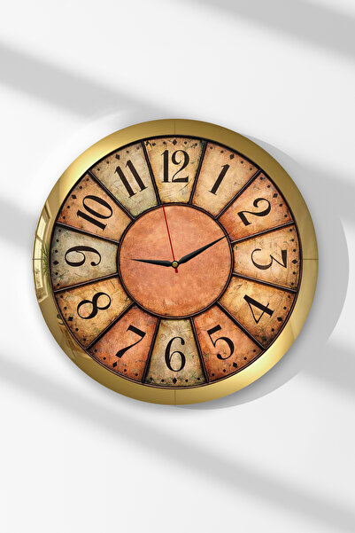 Zevahir Mobilya Dekorasyon Ceas de perete rotund din MDF cu tonuri de cupru ș...