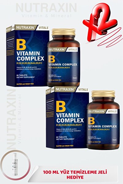 Nutraxin B Complex (B1-B2-B3-B5-B6-Biotin-B12) 60 Tablets (X2) + 100 ml Face ...