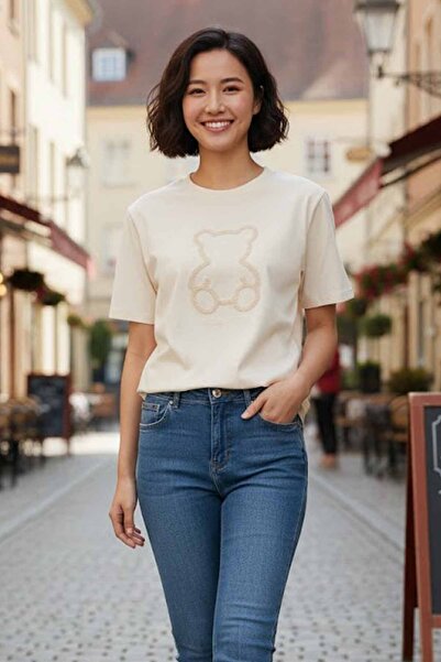 Generic Brand Γυναικείο μπλουζάκι Oversize 100% βαμβακερό με λαιμόκοψη ποδηλά...