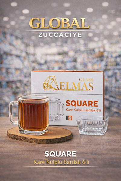 GLASS ELMAS SQUARE - Kare, Kulplu Bardak 6'lı