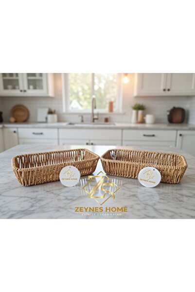 Zeynes Home 2’li Plastik Hasır Dikdörtgen Organizer Sepet, Çok Amaçlı Çekmece...