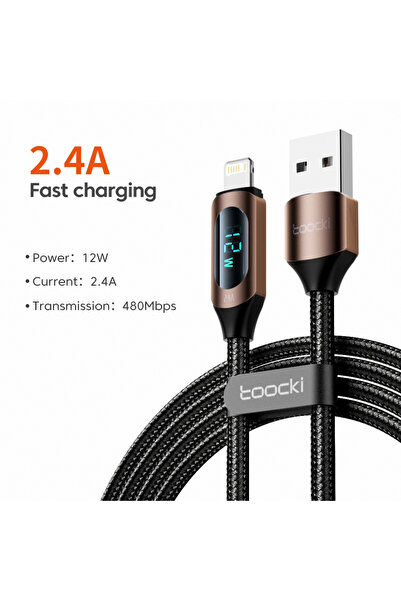 Toocki كابل USB بني بطول 2 متر إلى كابل آي بي لهاتف آيفون 14 13 برو ماكس مع ش...