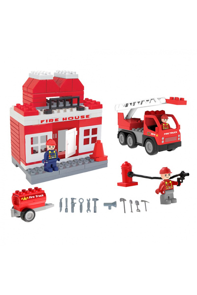 PİLSAN Set de constructie Statia de pompieri cu masina interventie,pompier si...