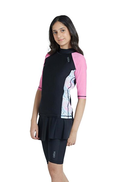 Coega طقم سباحة من قطعتين للبنات - رسومات زهور سوداء