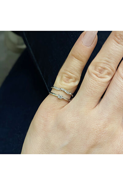 GOX خاتم مزدوج الصفوف مرصع بالأحجار على شكل إصبع صغير