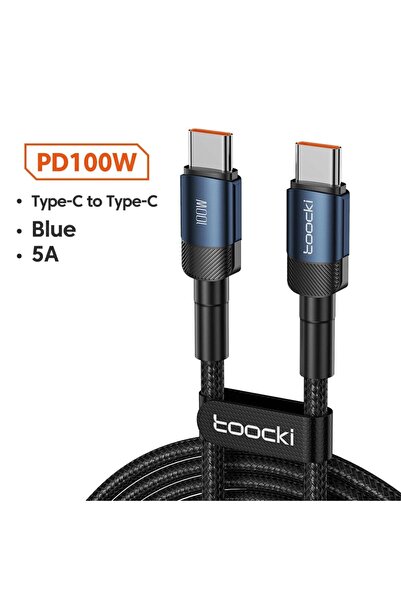 Toocki كابل USB من النوع C أزرق بطول 2 متر وقوة 100 واط، يدعم الشحن السريع، م...