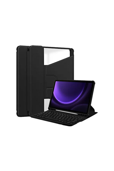 AyShop S9 Uyumlu Klavyeli Şeffaf Kılıflı Deri Tablet Kılıfı