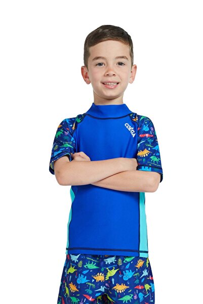 Coega Boys Kids Rashguard Short Sleeve - Blue Playing Dinos