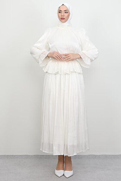 Lamia Giyim Bensu Yoryo Takım Abiye Kırık Beyaz