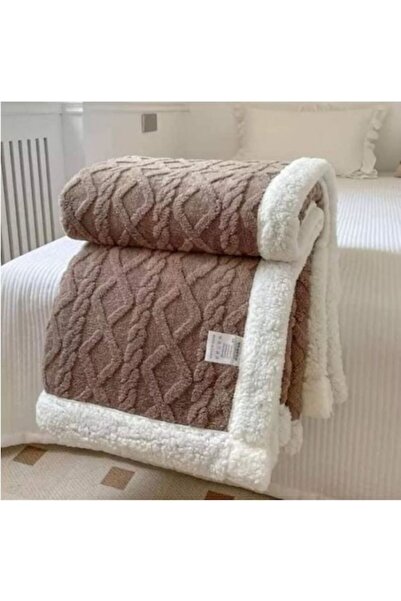 E EFRALL Pătură dublă cu blană, model tricotat, 230x250cm - maro