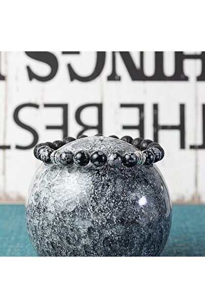 Ezera Brățară Suveer pentru bărbați din piatră vulcanică și obsidian fulg de ...