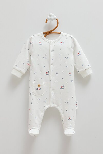Caramell 0-6 Months Family Star Jumpsuit with Rivets - Ecru 100% Cotton