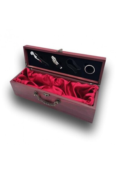 OEMN Wooden Box with 4 Accessories for Wine