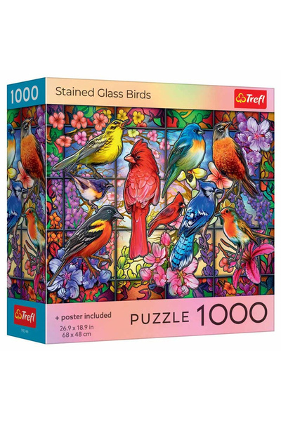 Trefl 1000 stained glass birds puzzle with poster included for children over ...
