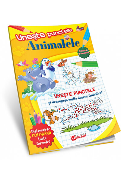 unicart Children's book with drawings and coloring shapes, connect the dots, ...