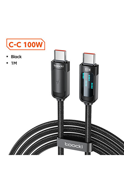 Toocki 1pcs Black 1M PD100W USB C To C Cable PD 3.1 Digital Display Fast Char...