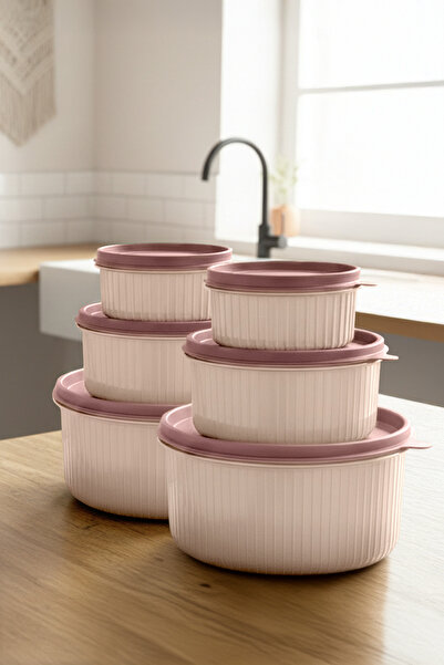 Kitchen Life Set of 6 Round Storage Containers (2X300-2X600-2X1500Ml) Microwa...
