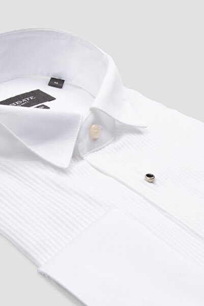 Abbate Cămașă simplă pentru bărbați, din bumbac satinat, croială slim, cu gul...