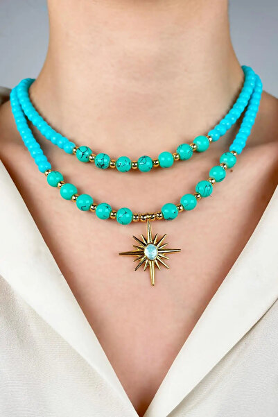 Sose Moda North Star Pointed Two-Strand Pearl Necklace - Turquoise