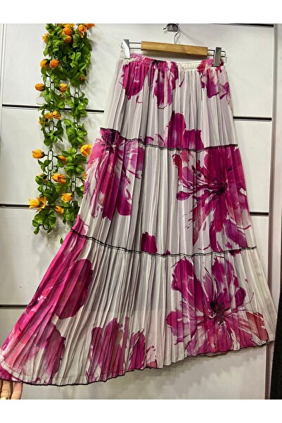 edu collection Patterned Layered Chiffon Skirt with Lining