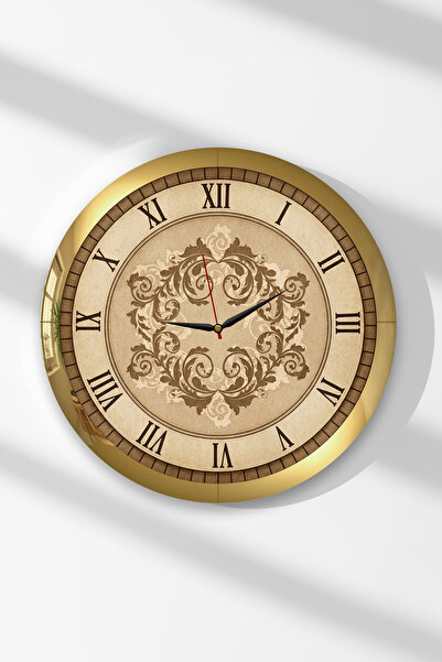 Zevahir Mobilya Dekorasyon Ceas de perete rotund din MDF, cu ramă aurie, Eleg...