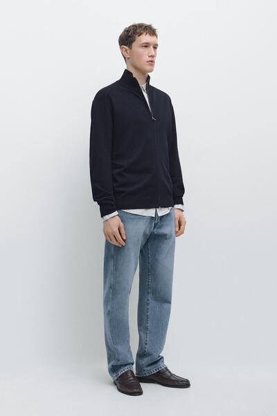 Massimo Dutti Cotton zip-up knit cardigan