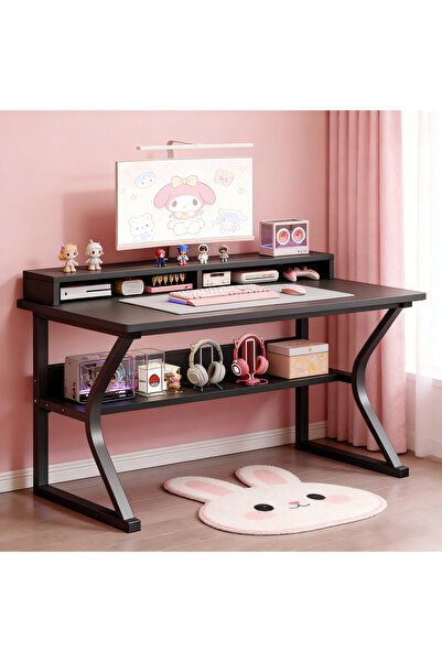 AZZHAAR Gaming Desk With Shelf, Computer Desk, C-shaped Gaming Table, Pc Work...