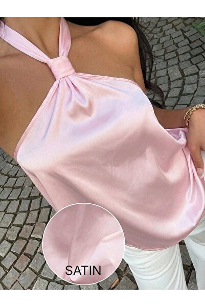 Afri Women's Pink Satin Halter Neck Blouse