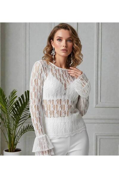 GLAMSI Lace blouse with ruffles on the sleeves