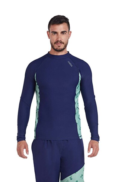 Coega Mens Mens Rashguard Long Sleeve - Navy Spring Palms